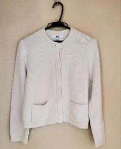 ユニクロ　 ニットショ―トジャケット　 Mサイズ　オフホワイト