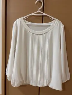 ホワイト パール装飾　シフォン ブラウス 長袖　3L