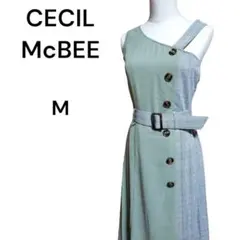 セシルマクビー ☆ ジャンパースカート　切替 両脇プリーツ ベルト付き M