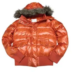 OLD UNIQLO プレミアムダウンジャケット Y2K ファー 光沢 オレンジ