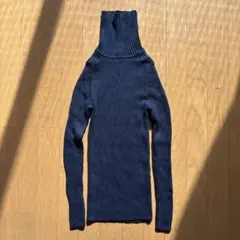 無印良品 リブ編みタートルネックセーター XS ネイビー