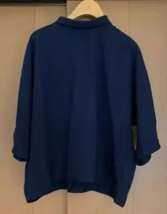 UNIQLO ドレープブラウス　ロール襟　M 七分袖ブラウス　紺