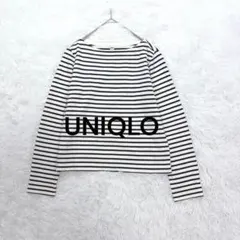 ユニクロ◆ボーダーボートネックカットソー S ネイビー コットン100% 厚手♪