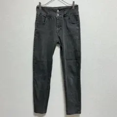 ハイウエスト スキニー デニム パンツ グレー ウォッシュ加工 2のサムネイル