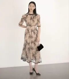 花柄リボンパフスリーブマーメイドワンピースドレスSサイズ 結婚式パーティー