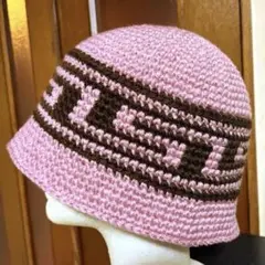 クラッシャーハット　バケットハット やや大きめ　ピンク×ブラウン　古着 y2k
