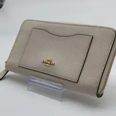 未使用級】COACH 長財布 オフホワイト レザー ラウンドファスナー 