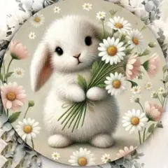 デイジーを抱えたうさぎ　　ブリキ看板