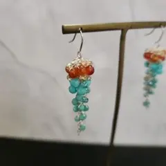 ハンドメイド ぶどうの房ピアス(Silver)カーネリアン×アマゾナイト×ビーズ