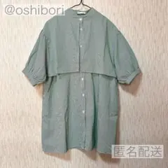 LUNACION バンドカラー ストライプシャツ ブラウス バルーン袖 Lサイズ