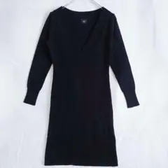 ビッキー 【ウール100%】Vネックニットワンピース ブラック チュニック丈
