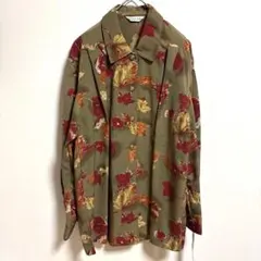 落ち葉柄ブラウス 秋柄 M〜L 長袖 総柄 シャツ レトロ ヴィンテージ風