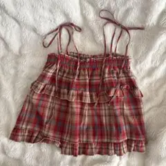 赤チェック柄フリルビスチェ
