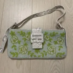 未使用品 アンティーク ビーズバッグ パーティーbag 花柄 ハンドメイド ビーズバッグ 花柄 レトロ ビーズ刺繍 総ビーズバッグ 和装用