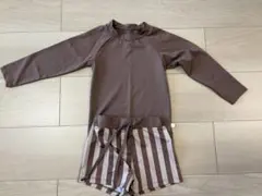 【美品】ベビー水着 長袖 ラッシュガード ブラウン/ストライプ　90センチ