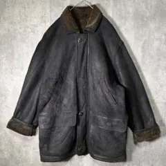 極上 肉厚 リアルムートン コート チャコールブラック 羊革 本革