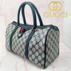 GUCCI グッチ GG柄 ミニボストンバッグ シェリーライン ネイビー PVC