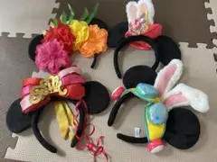 ミニーマウス耳付きカチューシャ4点セット