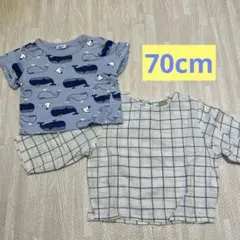 クジラ柄Tシャツ　チェック柄長袖