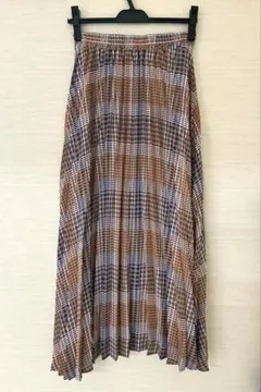 pink adobe ブラウン系チェック プリーツスカート ロング