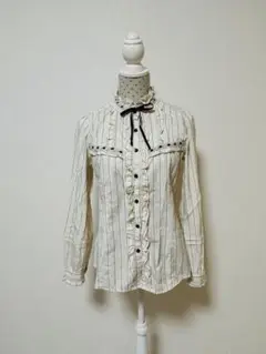 極美品⭐️axes femme ストライプフリルブラウス はしごリボン クラシカル