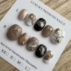 【現品】 ベージュ　アート個性派ネイル/0-5-3-5-6 / 即購入OK