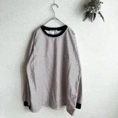 美品【ニナエリナ】（XL） 長袖 ロンT 大きいサイズ ストライプ ベビーピンク