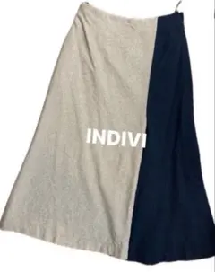 【INDIVI】 ロングスカート バイカラー 黄緑と深緑フレアスカート