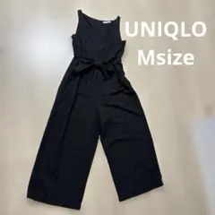 UNIQLO ブラック ウエストリボンオーバーオール Msize