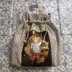 ジョリーフルール　巾着トートバッグ【ブラウン猫】