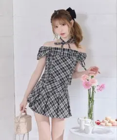 ミシェルマカロン フロントボタンチェックフリルワンピ - メルカリ