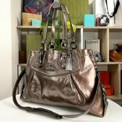 상태좋음 00's COACH Y2K メタリック レザー ハンドバッグ