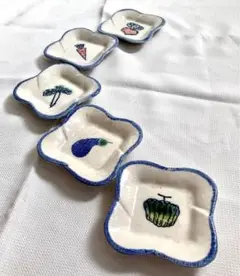 ✅美濃焼✅５種類のお野菜の角豆皿/５枚セット/昭和レトロ✨当時物