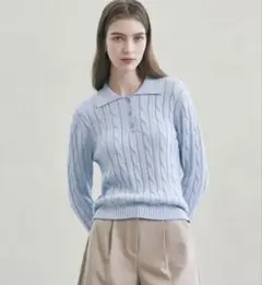 【LEFTSEOUL】 ケーブルポロニット 長袖 (nugu)
