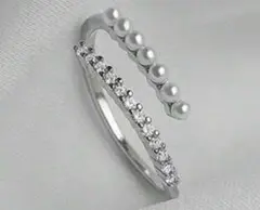 パールリング 指輪 淡水パール風 ビジュー シルバー系 上品