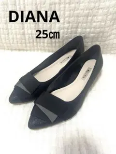 美品】 DIANA リボンパンプス フラット エナメル 24.5cm ブラック