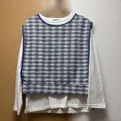 青と白のチェック柄ニットベスト