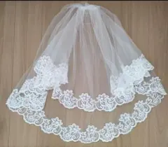 ホワイトレースエッジ二層式ウェディングベール