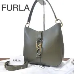 美品》FURLA フロー レザー 2wayバッグ アーチロゴ オリーブ 保存袋 