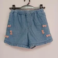 any fam エニィファム　裏ボア　デニムブルー 半ズボン リボン付き140