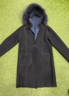 リバーシブルコート　レディースMサイズ　リアルファー　ネイビー紺色　薄手　春秋