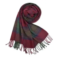 【OMNES】オムネス　ウール混　大判　チェック　フリンジマフラー　ストール