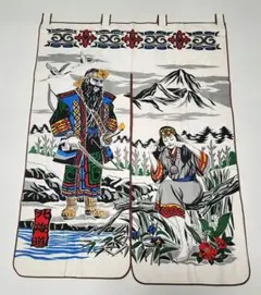 伝統的な日本の風景のれん　アイヌ　北海道　お土産　レトロ　暖簾　新品・未使用