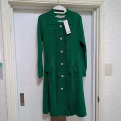 スーパービューティーグリーン　リブ編み長袖ロングカーディガン