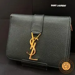 美品✨サンローランパリ 三つ折り財布 カサンドラロゴ YSL 本革 深緑