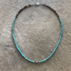 611天然ターコイズとタイガアイのネックレス　SV925ナバホパール付き