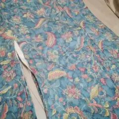 青色 花柄 着物更紗採寸済み