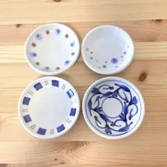 砥部焼 豆皿 4枚セット 岩田製陶所×千山窯 新品未使用 唐草/水玉/幾何学