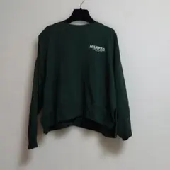 ミルクフェド　スウェット　トレーナー　グリーン　ロゴ　アシンメトリー　M
