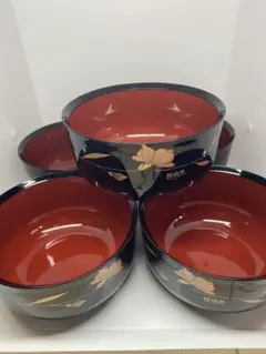 花模様の黒赤丼5セット　桂由美